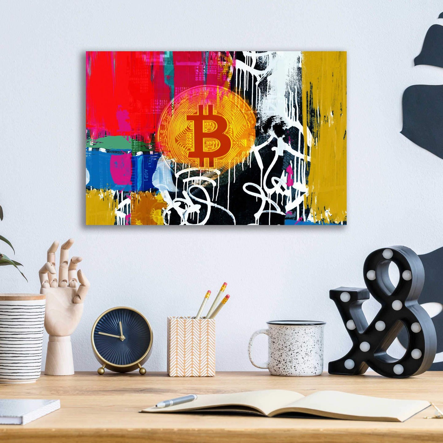 'Cryptocurrency Bitcoin Graffiti 1' by Irena Orlov, Acrylic Glass Wall Art - Crypto World